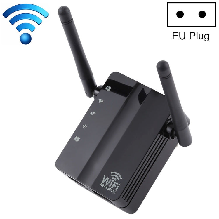 300Mbps Wireless-N Range Extender WiFi Repeater Signal Booster Network Router with 2 External Antenna, EU Plug(Black) - Broadband Amplifiers by PMC Jewellery | Online Shopping South Africa | PMC Jewellery | Buy Now Pay Later Mobicred