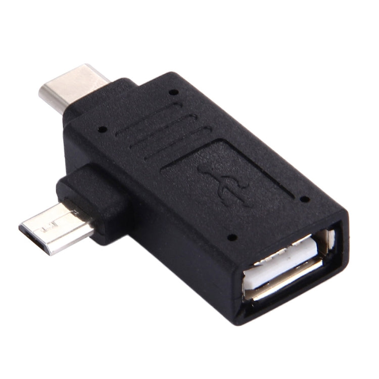 USB-C / Type-C Male + Micro USB Male to USB 2.0 Female Adapter(Black) - USB Adapter by PMC TechLife | Online Shopping South Africa | PMC TechLife