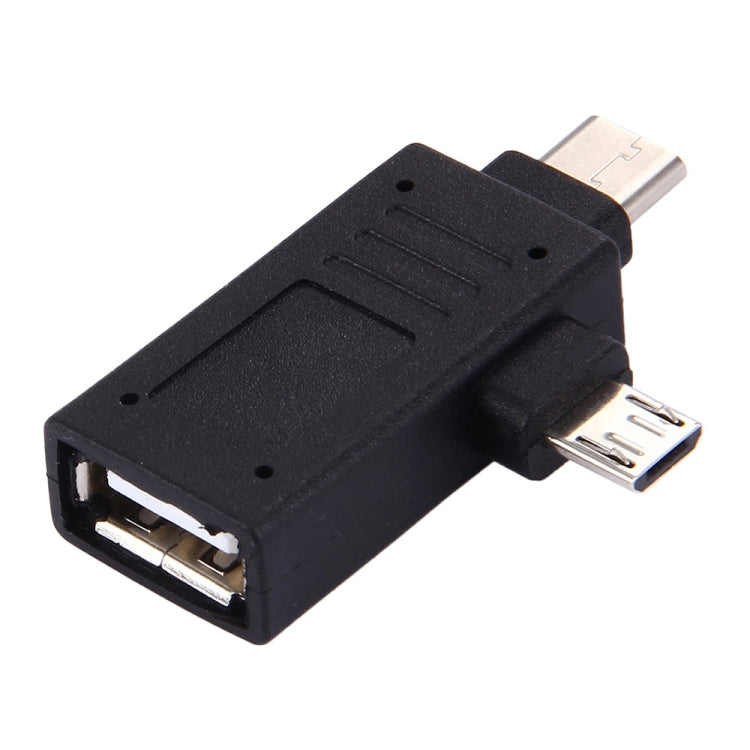 USB-C / Type-C Male + Micro USB Male to USB 2.0 Female Adapter(Black) - USB Adapter by PMC TechLife | Online Shopping South Africa | PMC TechLife