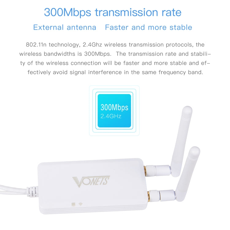 VONETS VAP11S 2.4G Mini Wireless Bridge 300Mbps WiFi Repeater with 2 Antennas - Network Hardware by VONETS | Online Shopping South Africa | PMC Jewellery | Buy Now Pay Later Mobicred