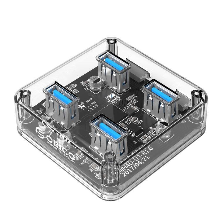 ORICO MH4U-100 USB 3.0 Transparent Desktop HUB with 100cm Micro USB Cable - USB 3.0 HUB by ORICO | Online Shopping South Africa | PMC Jewellery | Buy Now Pay Later Mobicred