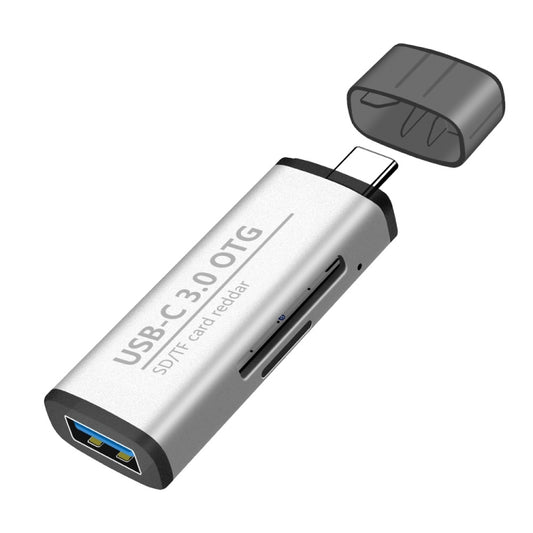 ADS-103 3 in 1 Type-C Male to USB 3.0 Female + SD / TF Card Slots OTG Adapter SD / TF Card Reader (Silver) -  by PMC Jewellery | Online Shopping South Africa | PMC Jewellery | Buy Now Pay Later Mobicred