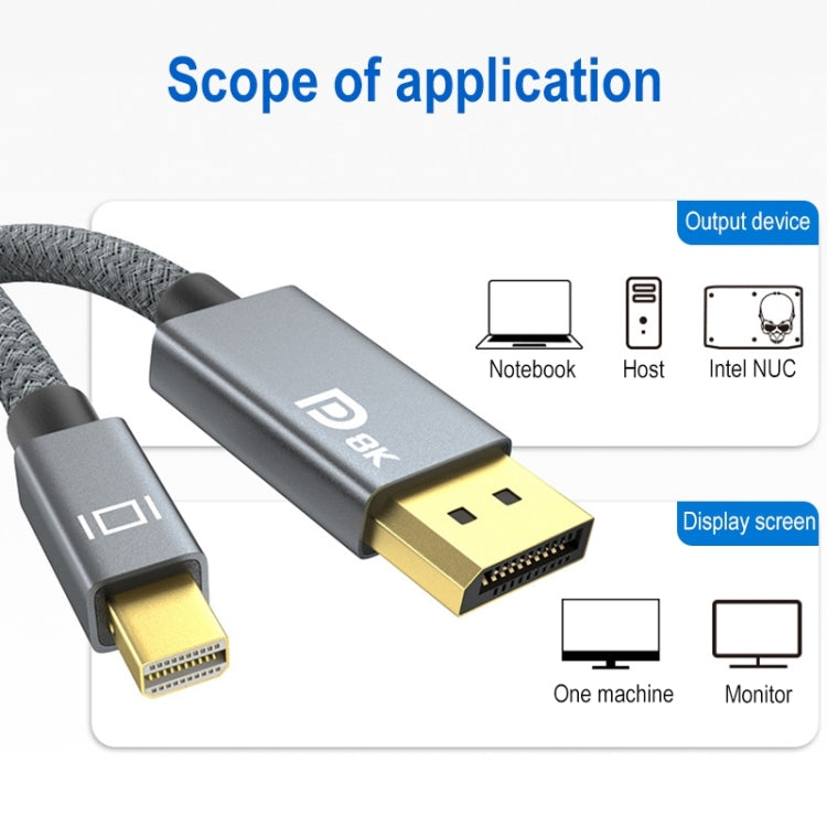 Mini&#160;DP Male to 8K DisplayPort 1.4 Male HD Braided Adapter Cable, Cable Length: 2m -  by PMC Jewellery | Online Shopping South Africa | PMC Jewellery | Buy Now Pay Later Mobicred