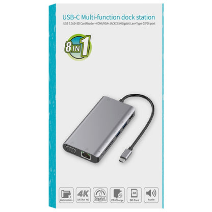 Onten 9591BD 8 in 1 USB-C / Type-C to PD USB-C / Type-C Charging + Gigabit Ethernet + Dual USB 3.0 + HDMI + VGA + SD Card Slot + 3.5mm AUX HUB(Grey) - USB HUB by Onten | Online Shopping South Africa | PMC Jewellery | Buy Now Pay Later Mobicred