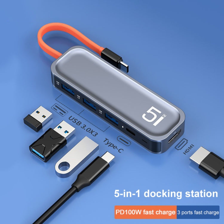 ROCK TR21 USB-C / Type-C to HDMI + USB3.0 x 3 + PD 4K 60Hz 5 in 1 Docking Station - USB HUB by ROCK | Online Shopping South Africa | PMC Jewellery | Buy Now Pay Later Mobicred