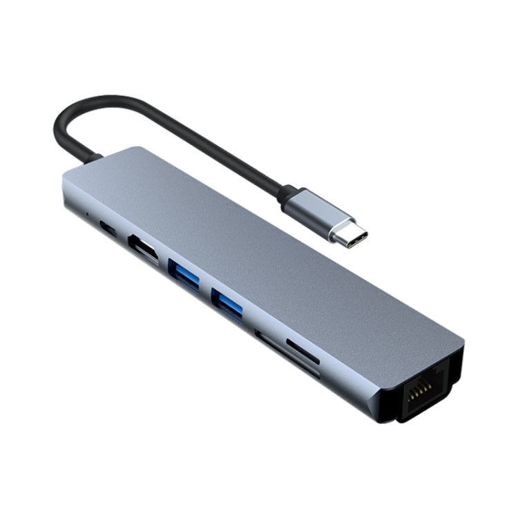 7 in 1 RJ45 + SD/TF + USB 3.0 x 2 + HDMI + PD to USB-C / Type-C HUB Adapter - USB HUB by PMC Jewellery | Online Shopping South Africa | PMC Jewellery | Buy Now Pay Later Mobicred