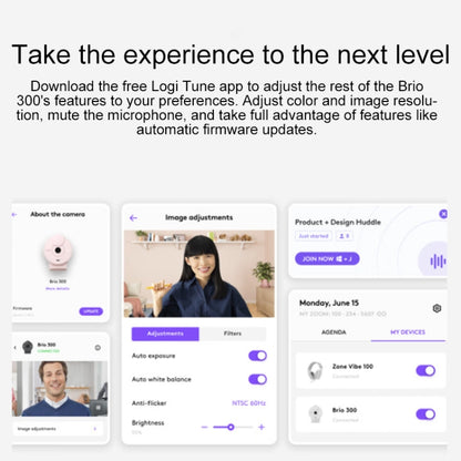 Logitech Brio 300 2MP 1080P Full HD IP Camera with Noise Reduction Microphone (Pink) - HD Camera by Logitech | Online Shopping South Africa | PMC Jewellery | Buy Now Pay Later Mobicred