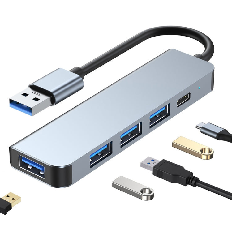BYL-2301U 5 in 1 USB to USB3.0+USB2.0x3+USB-C / Type-C HUB Adapter, Cable Length: 10cm - USB HUB by PMC TechLife | Online Shopping South Africa | PMC TechLife | Buy Now Pay Later Mobicred