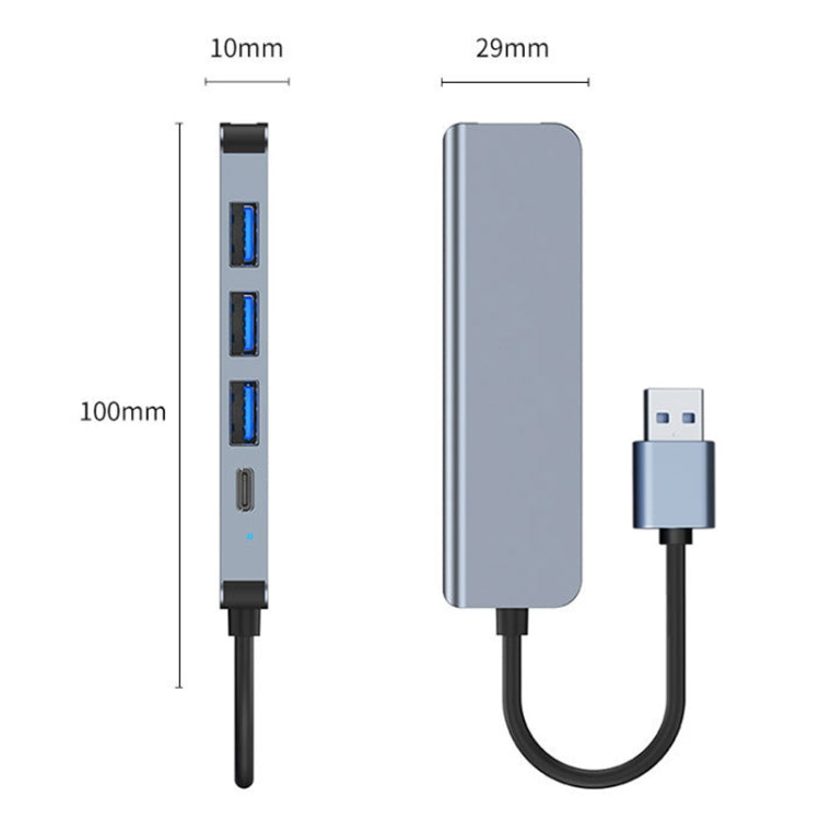 BYL-2301U 5 in 1 USB to USB3.0+USB2.0x3+USB-C / Type-C HUB Adapter, Cable Length: 10cm - USB HUB by PMC TechLife | Online Shopping South Africa | PMC TechLife | Buy Now Pay Later Mobicred