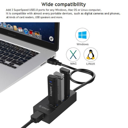 ORICO HR01-U3 ABS 3 Ports USB3.0 HUB Splitter with External RJ45 Gigabit Ethernet Network Card 5 Gbps for Laptops / Desktop / Ultrabook etc.(Black) - USB 3.0 HUB by ORICO | Online Shopping South Africa | PMC Jewellery | Buy Now Pay Later Mobicred