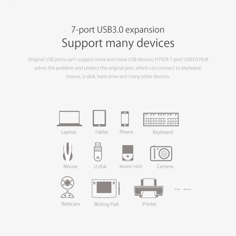 ORICO H7928-U3 ABS Material Desktop 7 Ports USB 3.0 HUB with 1m Cable(Black) - USB 3.0 HUB by ORICO | Online Shopping South Africa | PMC Jewellery | Buy Now Pay Later Mobicred