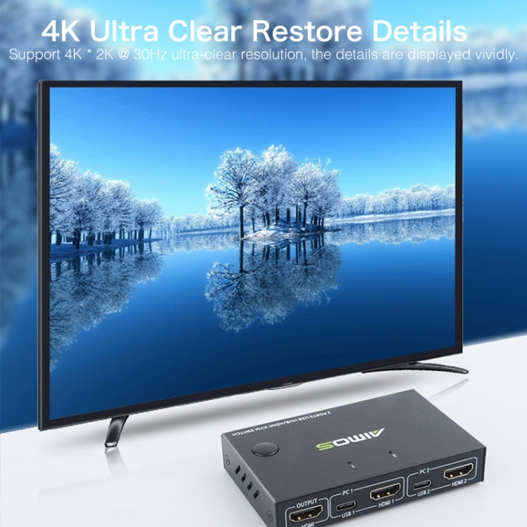 AIMOS AM-KVM201CC 2 Ports USB HUB HDMI KVM Switch without Extension Cable - Switch by PMC Jewellery | Online Shopping South Africa | PMC Jewellery | Buy Now Pay Later Mobicred