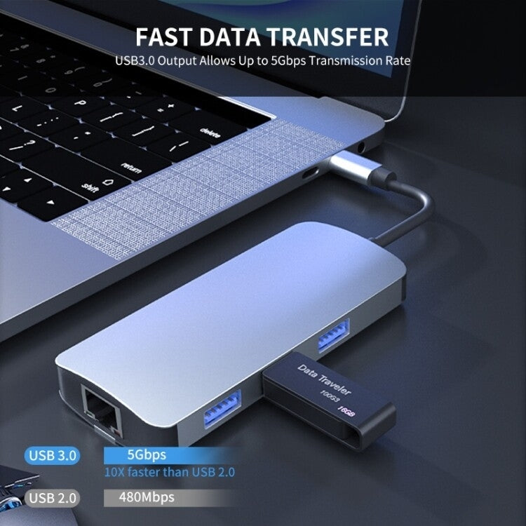 BYL-2209 6 in 1 USB-C / Type-C to USB Multifunctional Docking Station HUB Adapter - USB HUB by PMC Jewellery | Online Shopping South Africa | PMC Jewellery | Buy Now Pay Later Mobicred
