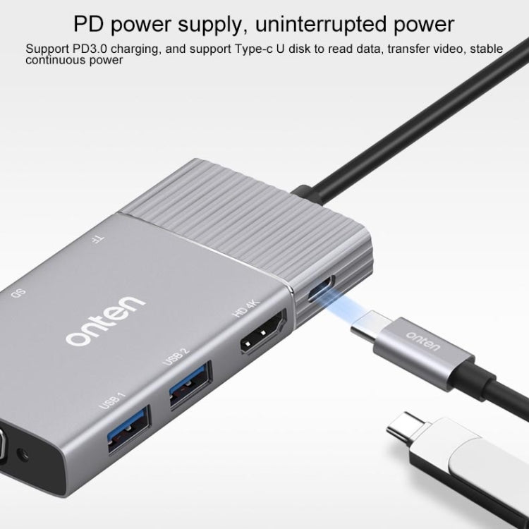 Onten 95113 8 In 1 USB 3.0 x2 + SD / TF + HDMI / VGA + 3.5mm Jack + Type-C / USB-C (PD 3.0) Multi-function HUB Converter Dock Station - free shipping - PMC Jewellery - Order now!