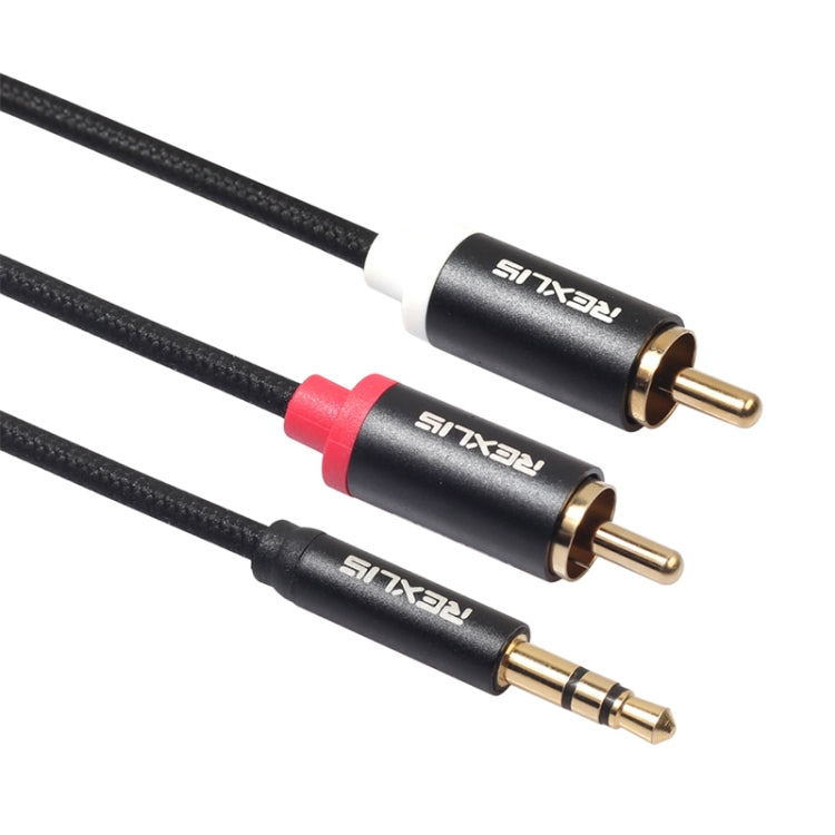 REXLIS 3635 3.5mm Male to Dual RCA Gold-plated Plug Black Cotton Braided Audio Cable for RCA Input Interface Active Speaker, Length: 10m - RCA Cable by REXLIS | Online Shopping South Africa | PMC TechLife | Buy Now Pay Later Mobicred