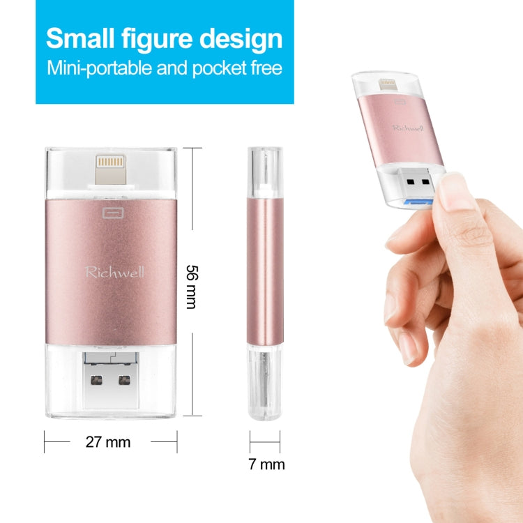 Richwell 3 in 1 128G Type-C + 8 Pin + USB 3.0 Metal Double Cover Push-pull Flash Disk with OTG Function(Gold) - free shipping - PMC Jewellery - Order now!