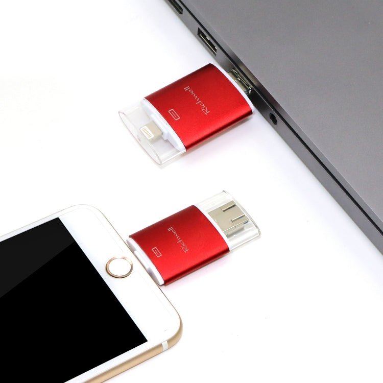 Richwell 3 in 1 128G Type-C + 8 Pin + USB 3.0 Metal Double Cover Push-pull Flash Disk with OTG Function(Red) - U Disk & Card Reader by Richwell | Online Shopping South Africa | PMC Jewellery | Buy Now Pay Later Mobicred