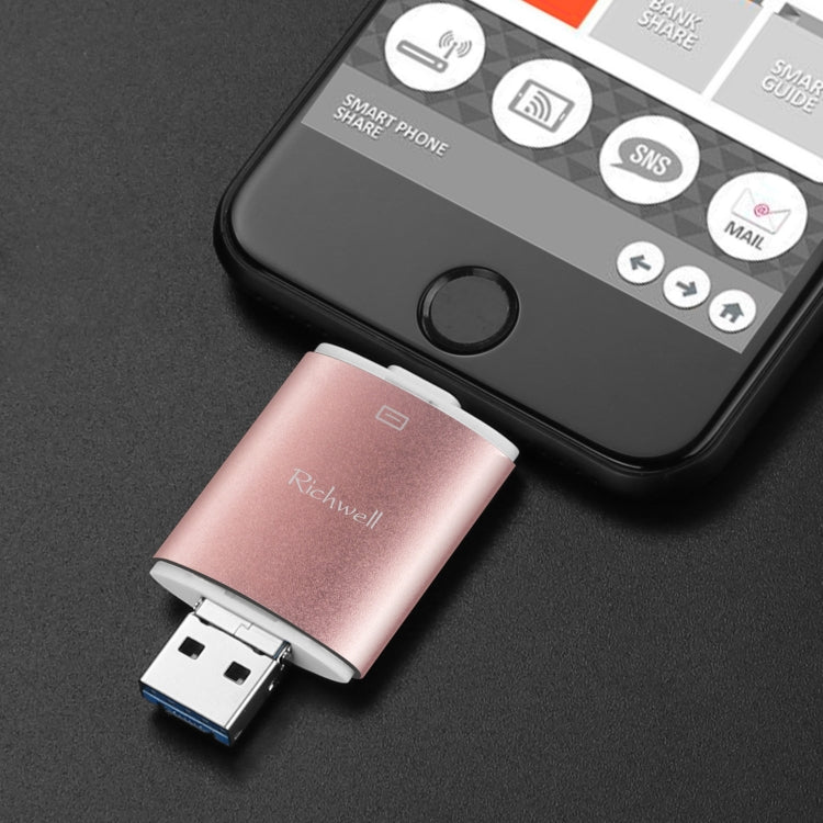 Richwell 3 in 1 16G Type-C + 8 Pin + USB 3.0 Metal Double Cover Push-pull Flash Disk with OTG Function(Red) - U Disk & Card Reader by Richwell | Online Shopping South Africa | PMC Jewellery | Buy Now Pay Later Mobicred