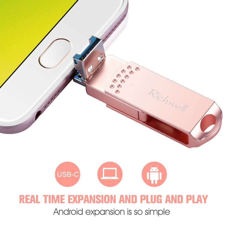 Richwell 3 in 1 32G Type-C + Micro USB + USB 3.0 Metal Flash Disk with OTG Function(Rose Gold) - U Disk & Card Reader by Richwell | Online Shopping South Africa | PMC Jewellery | Buy Now Pay Later Mobicred