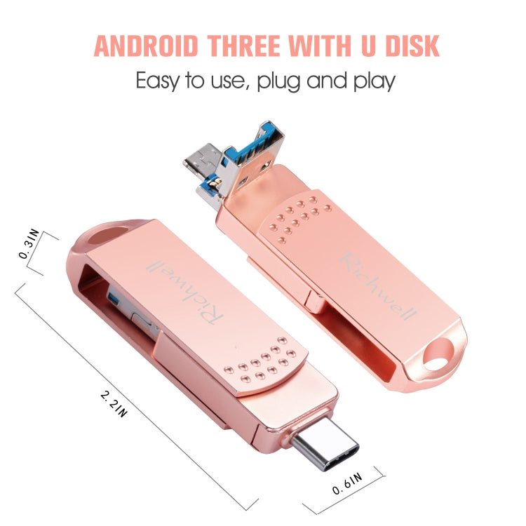 Richwell 3 in 1 32G Type-C + Micro USB + USB 3.0 Metal Flash Disk with OTG Function(Silver) - U Disk & Card Reader by Richwell | Online Shopping South Africa | PMC Jewellery | Buy Now Pay Later Mobicred