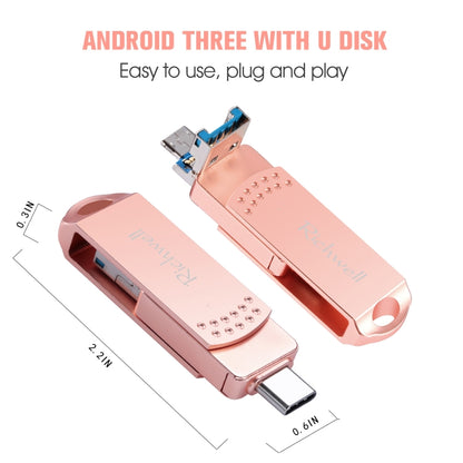 Richwell 3 in 1 128G Type-C + Micro USB + USB 3.0 Metal Flash Disk with OTG Function(Silver) - U Disk & Card Reader by Richwell | Online Shopping South Africa | PMC Jewellery | Buy Now Pay Later Mobicred