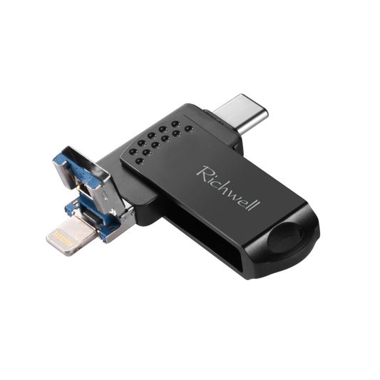 Richwell 32G Type-C + 8 Pin + USB 3.0 Metal Flash Disk with OTG Function(Black) - U Disk & Card Reader by Richwell | Online Shopping South Africa | PMC Jewellery | Buy Now Pay Later Mobicred