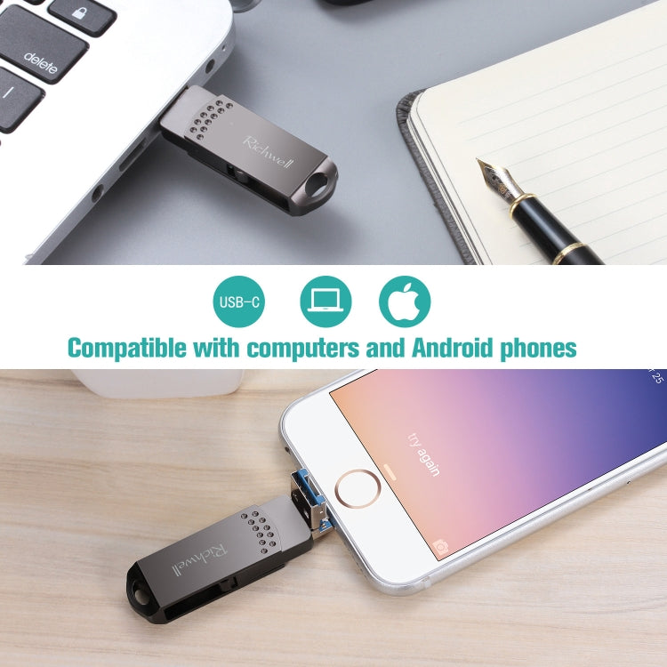 Richwell 32G Type-C + 8 Pin + USB 3.0 Metal Flash Disk with OTG Function(Rose Gold) - U Disk & Card Reader by Richwell | Online Shopping South Africa | PMC Jewellery | Buy Now Pay Later Mobicred