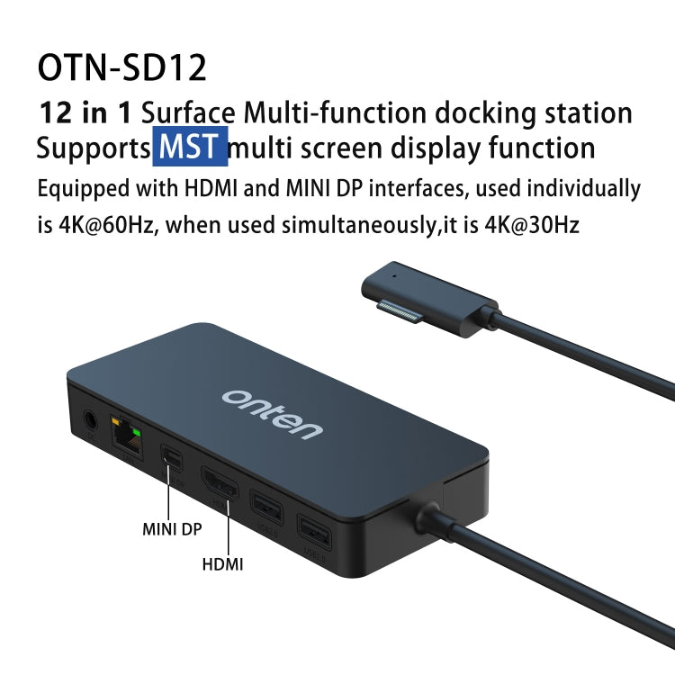 Onten SD12 For Microsoft Surface 12 in 1 Multi-function Docking Station - USB HUB by Onten | Online Shopping South Africa | PMC Jewellery | Buy Now Pay Later Mobicred