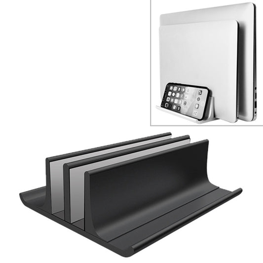 Universal Portable Aluminum Alloy Double Slot Width Adjustable Laptop Vertical Storage Stand Base(Black) - Laptop Stand by PMC Jewellery | Online Shopping South Africa | PMC Jewellery | Buy Now Pay Later Mobicred