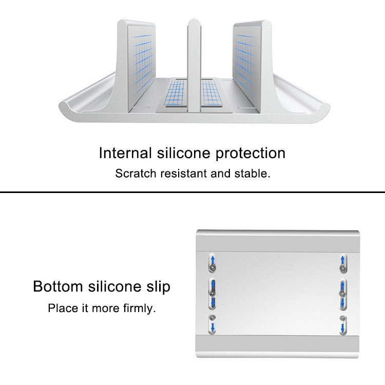 Universal Portable Aluminum Alloy Double Slot Width Adjustable Laptop Vertical Storage Stand Base(Silver) - free shipping - PMC TechLife - Order now!