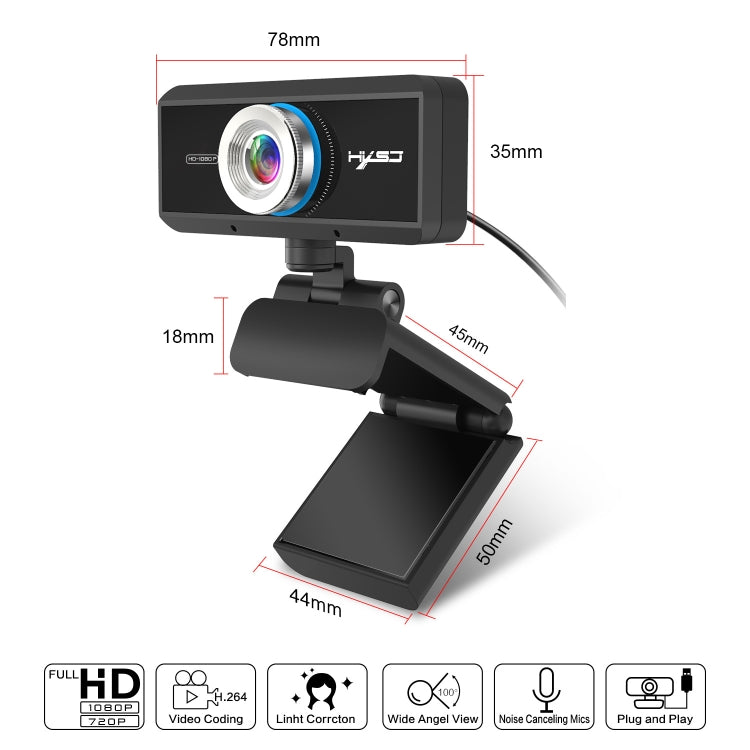 HXSJ S4 1080P Adjustable 180 Degree HD Manual Focus Video Webcam PC Camera with Microphone(Black) - HD Camera by HXSJ | Online Shopping South Africa | PMC Jewellery | Buy Now Pay Later Mobicred