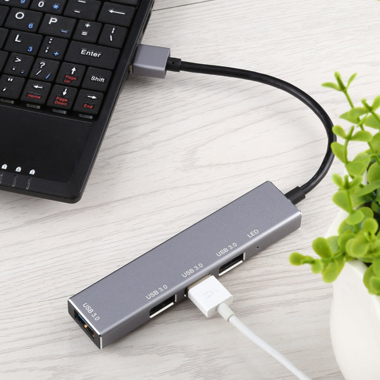 3019 4 x USB 3.0 to USB 3.0 Aluminum Alloy HUB Adapter with LED Indicator (Silver Grey) - USB 3.0 HUB by PMC TechLife | Online Shopping South Africa | PMC TechLife | Buy Now Pay Later Mobicred