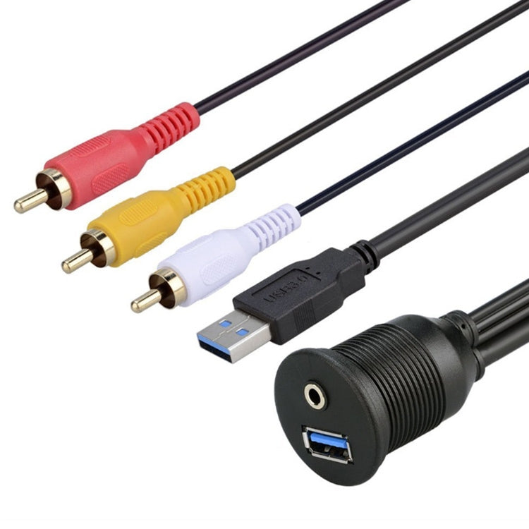 USB 3.0 Male + 3 RCA to USB 3.0 Female + 3.5mm Female Connector Car Adapter Cable, Length: 100cm - Terminal connectors by PMC Jewellery | Online Shopping South Africa | PMC Jewellery | Buy Now Pay Later Mobicred