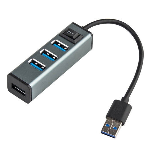 USB to 4 USB 3.0 Ports Aluminum Alloy HUB with Switch(Grey) - USB 3.0 HUB by PMC Jewellery | Online Shopping South Africa | PMC Jewellery | Buy Now Pay Later Mobicred