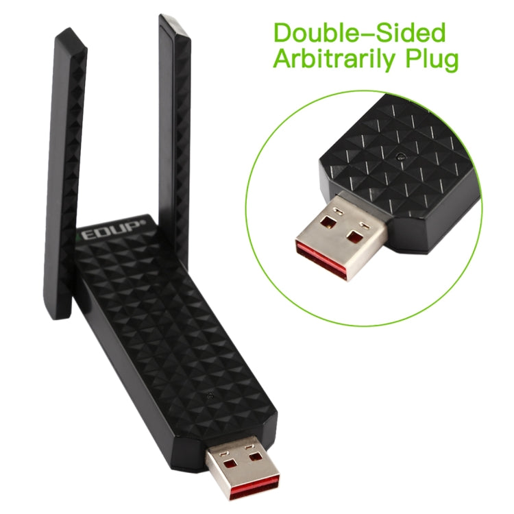 EDUP EP-AC1625 600Mbps 2.4G / 5.8GHz Dual Band Wireless 11AC USB 2.0 Adapter Network Card with 2 Antennas for Laptop / PC(Black) - USB Network Adapter by EDUP | Online Shopping South Africa | PMC Jewellery | Buy Now Pay Later Mobicred