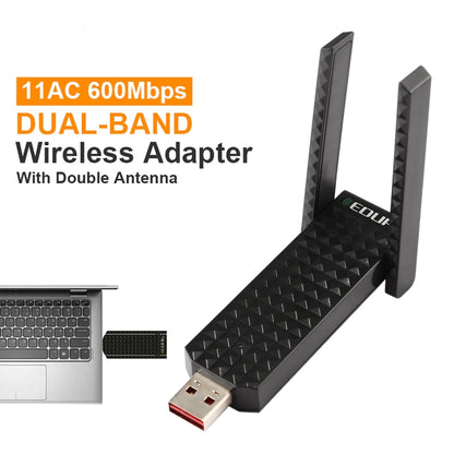 EDUP EP-AC1625 600Mbps 2.4G / 5.8GHz Dual Band Wireless 11AC USB 2.0 Adapter Network Card with 2 Antennas for Laptop / PC(Black) - USB Network Adapter by EDUP | Online Shopping South Africa | PMC Jewellery | Buy Now Pay Later Mobicred