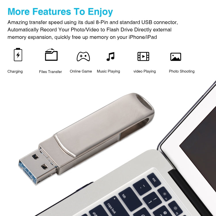 Richwell 3 in 1 64G Micro USB + 8 Pin + USB 3.0 Metal Rotating Push-pull Flash Disk with OTG Function(Silver) - U Disk & Card Reader by Richwell | Online Shopping South Africa | PMC Jewellery | Buy Now Pay Later Mobicred