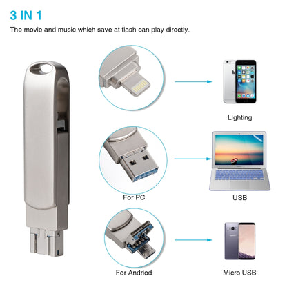 Richwell 3 in 1 16G Micro USB + 8 Pin + USB 3.0 Metal Rotating Push-pull Flash Disk with OTG Function(Silver) - U Disk & Card Reader by Richwell | Online Shopping South Africa | PMC Jewellery | Buy Now Pay Later Mobicred