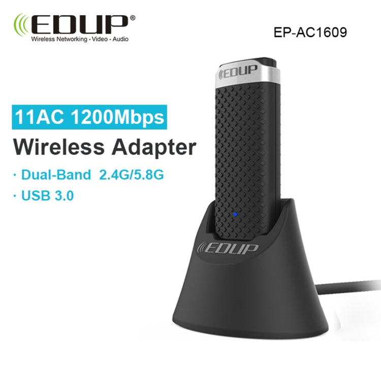 EDUP EP-AC1609 1200Mbps High Speed USB 3.0 WiFi Adapter Receiver Ethernet Adapter with 1m Extend Cable & Base - free shipping - PMC Jewellery - Order now!