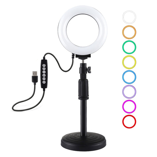 PULUZ 4.7 inch 12cm Curved Surface Ring Light + Round Base Desktop Mount USB 10 Modes 8 Colors RGBW Dimmable LED Ring Selfie Beauty Vlogging Photography Video Lights with Cold Shoe Tripod Ball Head(Black) - Ring Light by PULUZ | Online Shopping South Africa | PMC Jewellery | Buy Now Pay Later Mobicred