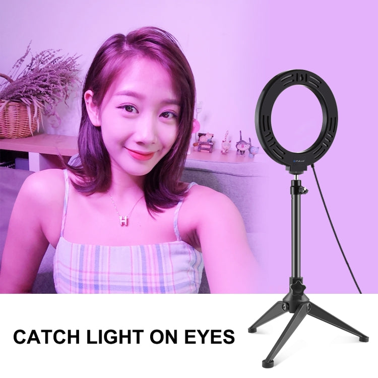 PULUZ 6.2 inch 16cm USB 10 Modes 8 Colors RGBW Dimmable LED Ring Vlogging Photography Video Lights + Desktop Tripod Mount with Cold Shoe Tripod Ball Head(Black) - Ring Light by PULUZ | Online Shopping South Africa | PMC Jewellery | Buy Now Pay Later Mobicred