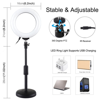 PULUZ 6.2 inch 16cm RGBW Light + Round Base Desktop Holder USB Dimmable LED Ring Vlogging Photography Video Lights with Cold Shoe Tripod Ball Head & Remote Control(Black) - Ring Light by PULUZ | Online Shopping South Africa | PMC Jewellery | Buy Now Pay Later Mobicred