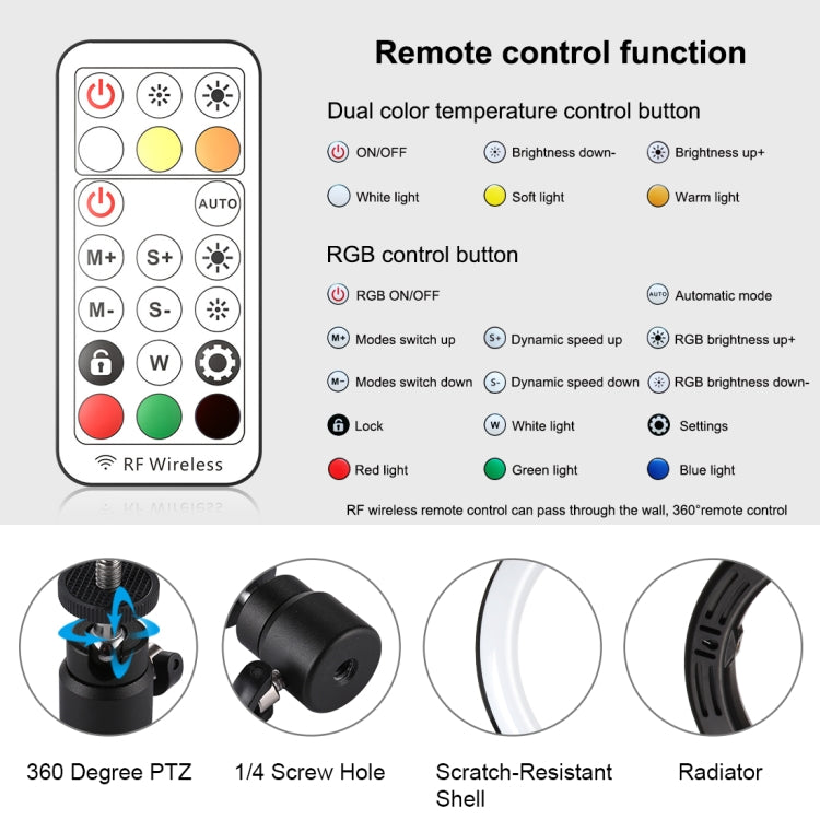 PULUZ 10.2 inch 26cm Marquee LED RGBWW Selfie Beauty Light + Desktop Tripod Mount 168 LED Dual-color Temperature Dimmable Ring Vlogging Photography Video Lights with Cold Shoe Tripod Ball Head & Remote Control & Phone Clamp(Black) - Ring Light by PULUZ | Online Shopping South Africa | PMC Jewellery | Buy Now Pay Later Mobicred