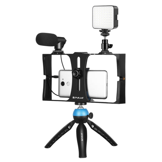 PULUZ 4 in 1 Vlogging Live Broadcast LED Selfie Fill Light Smartphone Video Rig Kits with Microphone + Tripod Mount + Cold Shoe Tripod Head for iPhone, Galaxy, Huawei, Xiaomi, HTC, LG, Google, and Other Smartphones (Blue) - Camera Cage by PULUZ | Online Shopping South Africa | PMC Jewellery | Buy Now Pay Later Mobicred