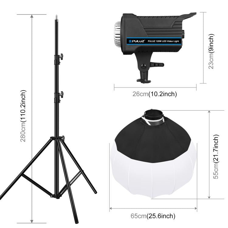 PULUZ 220V 120W Studio Video Light + 2.8m Light Holder + 65cm Foldable Lantern Softbox Photography Kit(EU Plug) - free shipping - PMC TechLife - Order now!