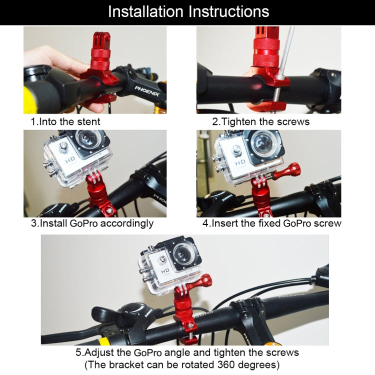 PULUZ 360 Degree Rotation Bike Aluminum Handlebar Adapter Mount with Screw for GoPro Hero12 Black / Hero11 /10 /9 /8 /7 /6 /5, Insta360 Ace / Ace Pro, DJI Osmo Action 4 and Other Action Cameras(Red) - Bicycle Handlebar Mount by PULUZ | Online Shopping South Africa | PMC Jewellery