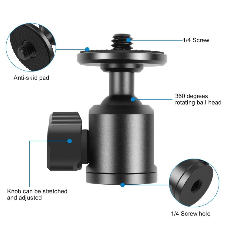 PULUZ 1/4 inch Inner Screw Metal Tripod Ball Head Adapter with Knob Lock(Black) - free shipping - PMC TechLife - Order now!