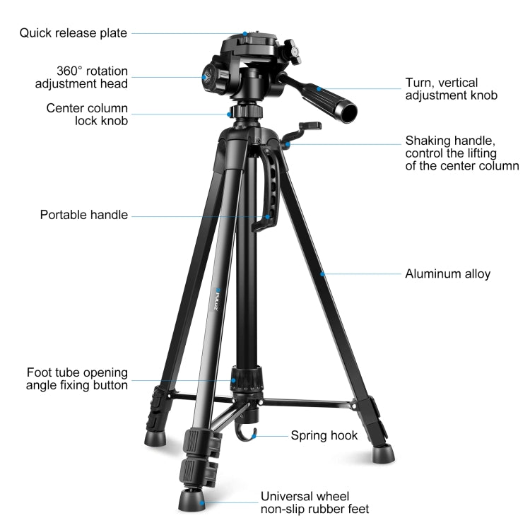 PULUZ Aluminum Selfie Live Tripod Mount with Three-dimensional Head & Phone Clamp(Black) - free shipping - PMC TechLife - Order now!