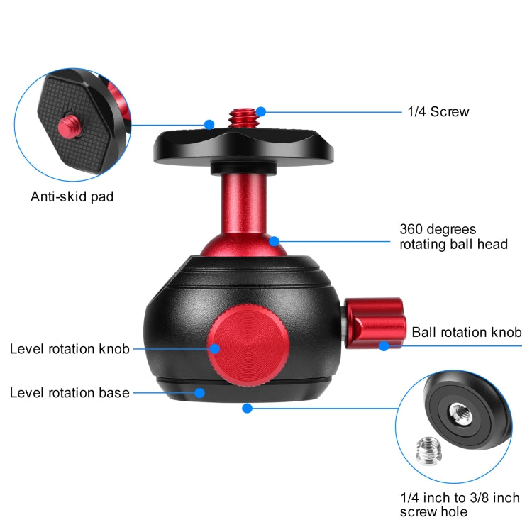 PULUZ 360 Degree Panoramic Metal Tripod Ball Head Adapter(Red) - free shipping - PMC TechLife - Order now!