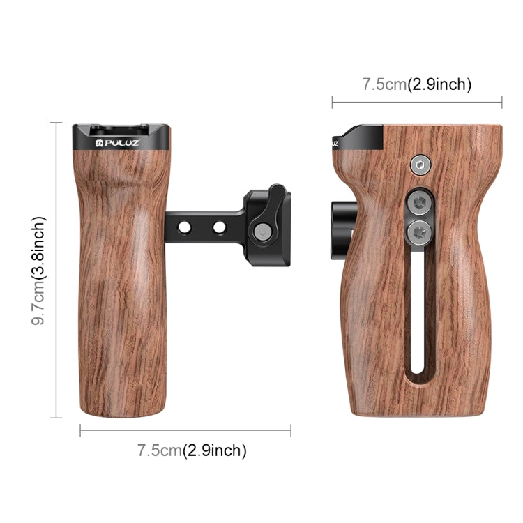 PULUZ Universal Slide Quick Release Side Wooden Handle with Cold Shoe Mount for Camera Cage Stabilizer - free shipping - PMC TechLife - Order now!